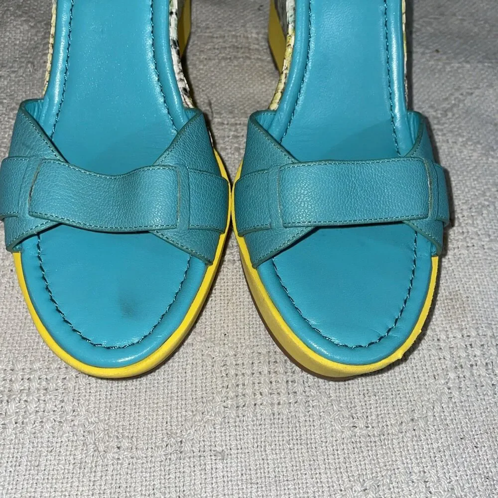 Cole Haan Women’s Ankle Strap Wedges Size 9 B Blue Yellow Going Out Party Fun